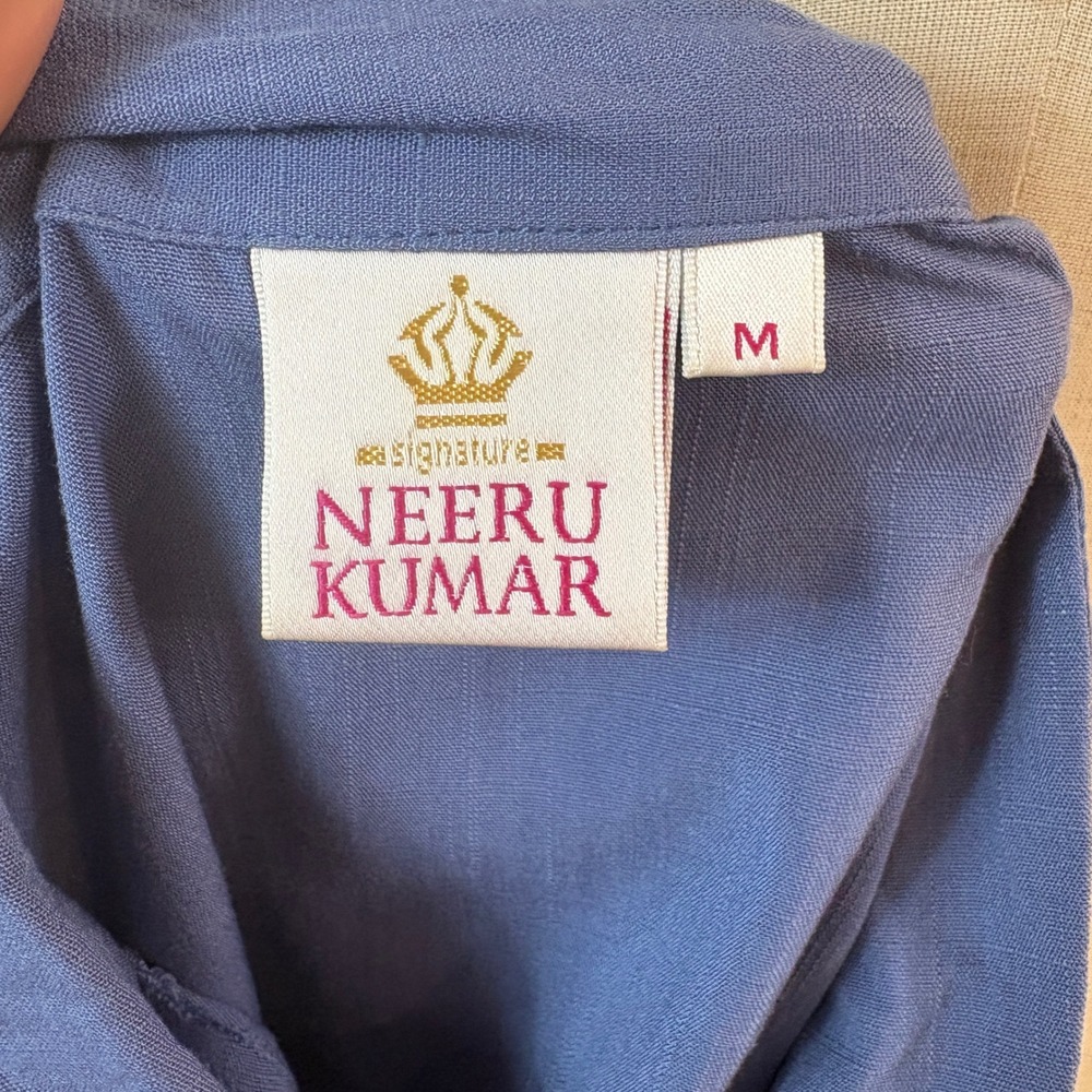Neeru Kumar Tunic Shirt Dress Womens M Blue Hot Air Balloon Embroidered - Picture 6 of 6